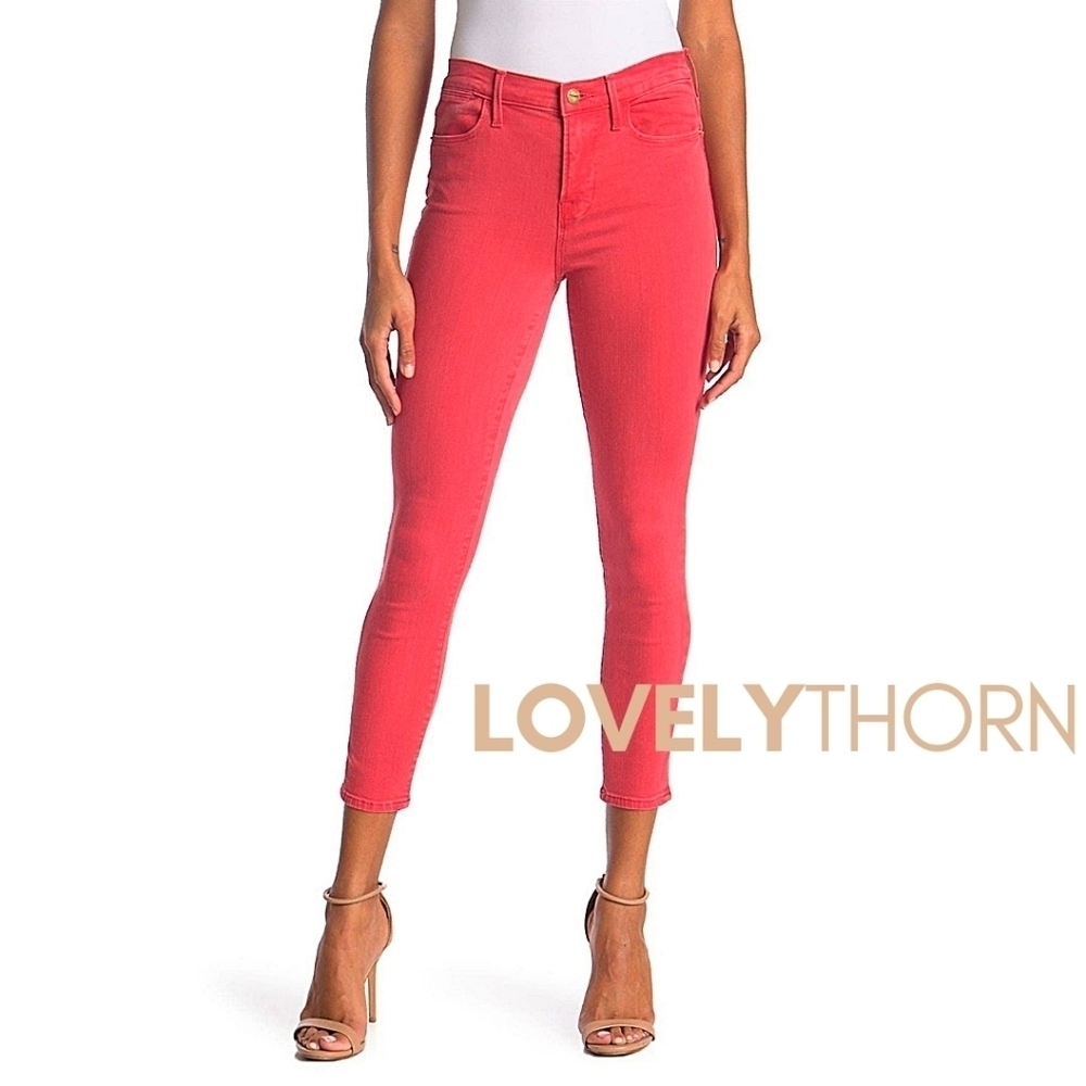 FRAME // ltd ed le high skinny crop high rise waist ankle cherry red jeans